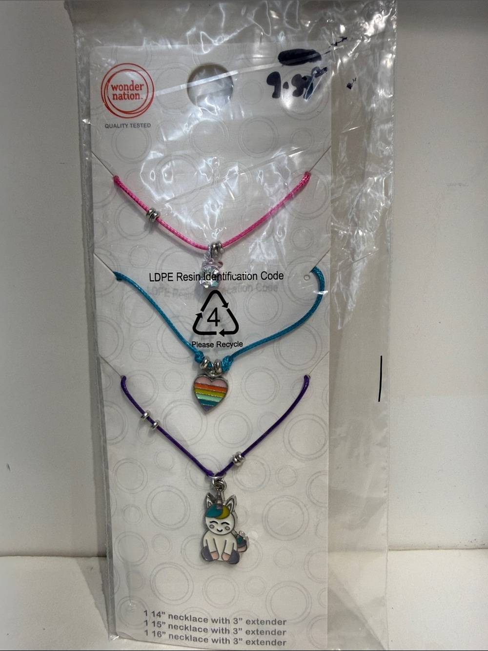 Wonder Nation Kids' Rainbow Heart & Unicorn Necklace Set - Pink, Teal, Purple